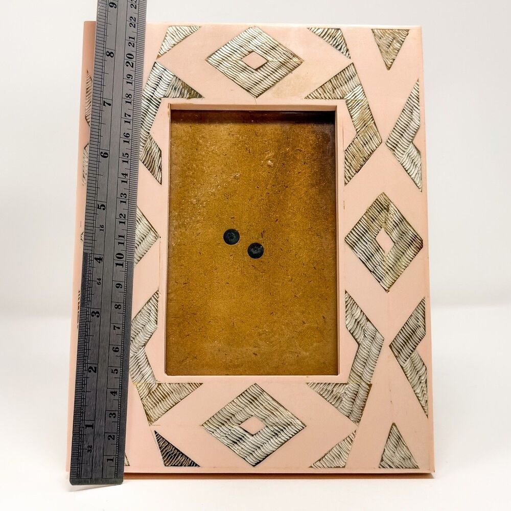 Anthropologie Capiz Shell Inlay 4x6 Picture Frame Blush Pink Geometric - Picture 5 of 8
